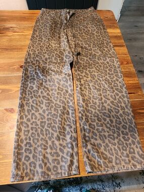 SHEIN Leopard Print Wide-Leg Pants - Brown, Black